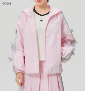 아디다스 3S 리본 댄스 우먼스 우븐 집업 자켓 바람막이 핑크 KR7603