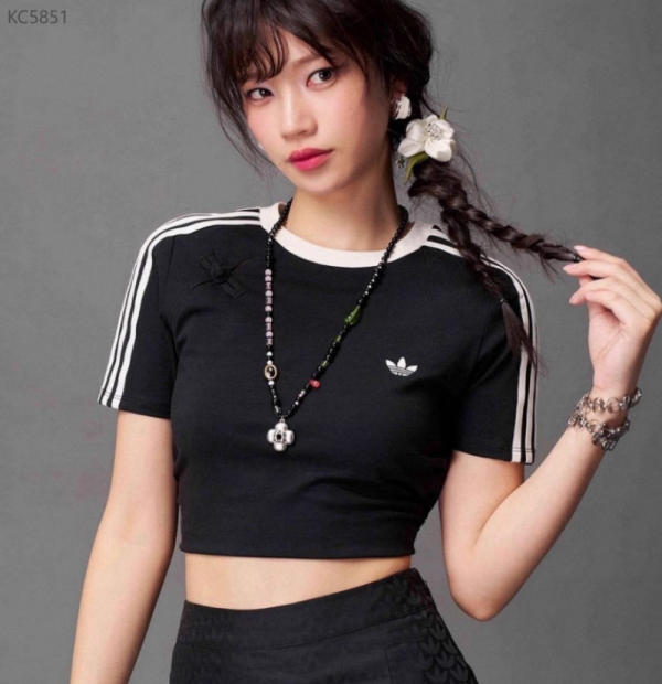 오픈마켓 우리들쇼핑,아디다스 오리지널 우먼스 삼선 크롭 셔링 반팔 티셔츠 블랙 KC5851