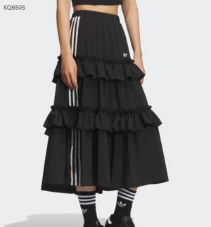 아디다스 오리지널 레이어드 플리츠 우먼스 롱치마 스커트 블랙 KQ6505