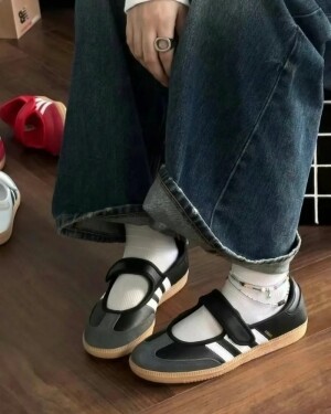 아디다스 삼바 메리제인 플랫 스니커즈 우먼스 슈즈 블랙 JQ6445